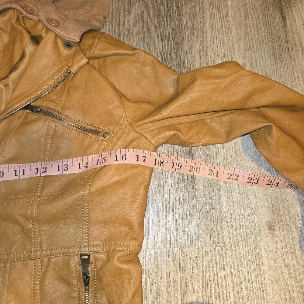 Tan Leather Hooded Jacket for Girls